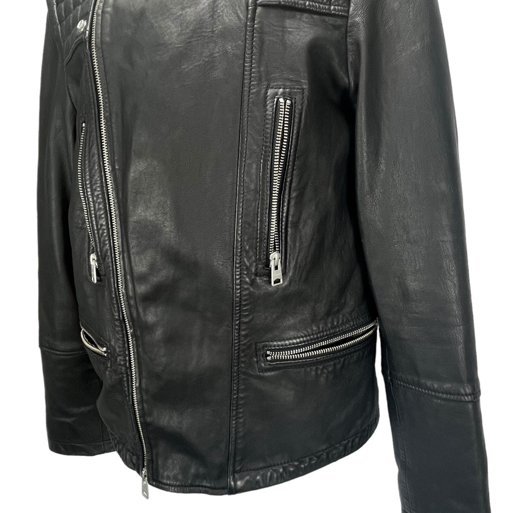 AllSaints Women Small Black Quilted Soft Leather Moto Biker Jacket - Picture 5 of 11
